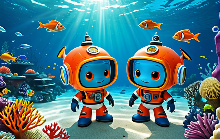 A highly detailed, professional illustration of the Octonauts crew, including Captain Barnacles, Kwazii, and Peso, fully clothed in their iconic, functional underwater uniforms. They are depicted in a natural pose, actively engaged in a gentle marine rescue mission, carefully guiding a small group of realistically rendered, colorful fish through a vibrant coral reef. The background showcases a breathtaking underwater ecosystem with diverse, well-formed coral structures and clear, sunlit ocean water. The scene emphasizes teamwork, scientific discovery, and environmental care. Perfect anatomy, correct proportions, safe for work, appropriate content, fully clothed, family-friendly, high quality, professional illustration.