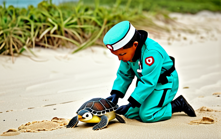 **

"Peso the penguin, fully clothed in his Octonauts medic uniform, tending to a small, injured sea turtle on a sandy beach, appropriate attire, safe for work, perfect anatomy, well-formed hands, natural proportions, soft lighting, family-friendly illustration, heartwarming scene, appropriate content, professional quality."

**