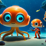 Deep Sea Exploration**

"The Octonauts' Octopod exploring a bioluminescent deep-sea environment, filled with unusual glowing creatures. Coralina, the marine biologist, is observing a lanternfish. Safe for work, appropriate content, fully clothed, professional illustration, perfect anatomy, correct proportions, natural pose, high quality, family-friendly."

**
