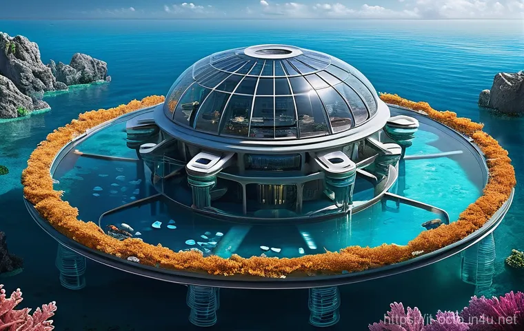 옥토넛 기지 건축 설계 비하인드 - **Prompt 1: The Octopod Base in Harmony with the Ocean**
"An aerial wide shot of the futuristic ...