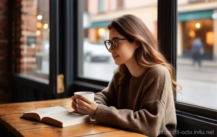 옥토넛 퀘이지의 호기심과 배움 - **Prompt 1: Cozy Autumn Cafe Scene**
A young woman in her early twenties, with wavy brown hair a...