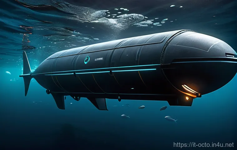 옥토넛과 실제 탐험대의 차이점 - **Prompt:** A highly detailed, realistic illustration of an advanced Autonomous Underwater Vehicle (...
