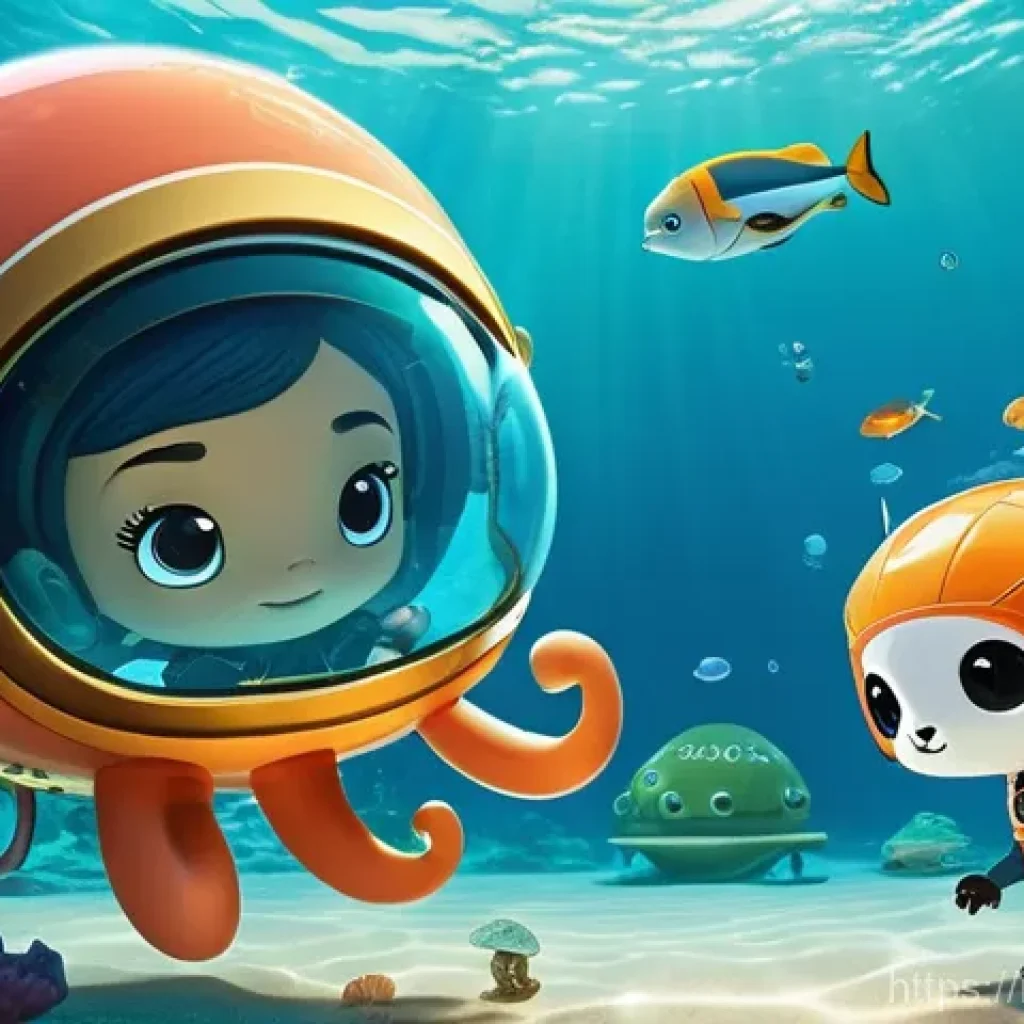 옥토넛 애니메이션 회차별 분석 - **Prompt 1: Octonauts Teamwork and Discovery**
"An animated scene featuring the full Octonauts c...
