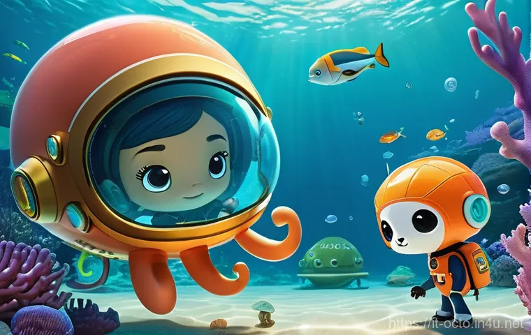 옥토넛 애니메이션 회차별 분석 - **Prompt 1: Octonauts Teamwork and Discovery**
"An animated scene featuring the full Octonauts c...