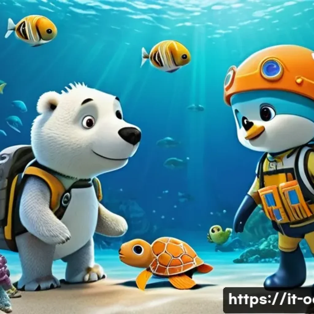 옥토넛 제작사와의 협업 사례 - **Prompt 1: "Underwater Rescue in a Vibrant Coral Reef"**
    "A stunning, highly detailed 3D animat...
