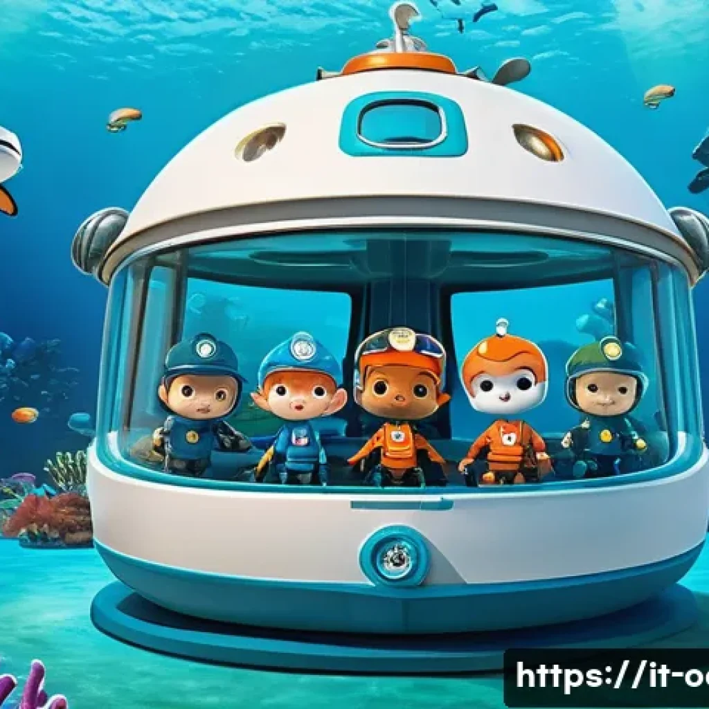 옥토넛 아기 상어와의 콜라보 사례 - **Octonauts Underwater Rescue and Learning Mission:** A vibrant and detailed 3D animated scene captu...