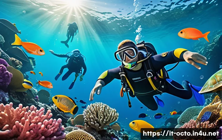 옥토넛 주요 에피소드의 교훈 - A vibrant underwater scene featuring diverse cartoon-style sea creatures and a group of friendly exp...