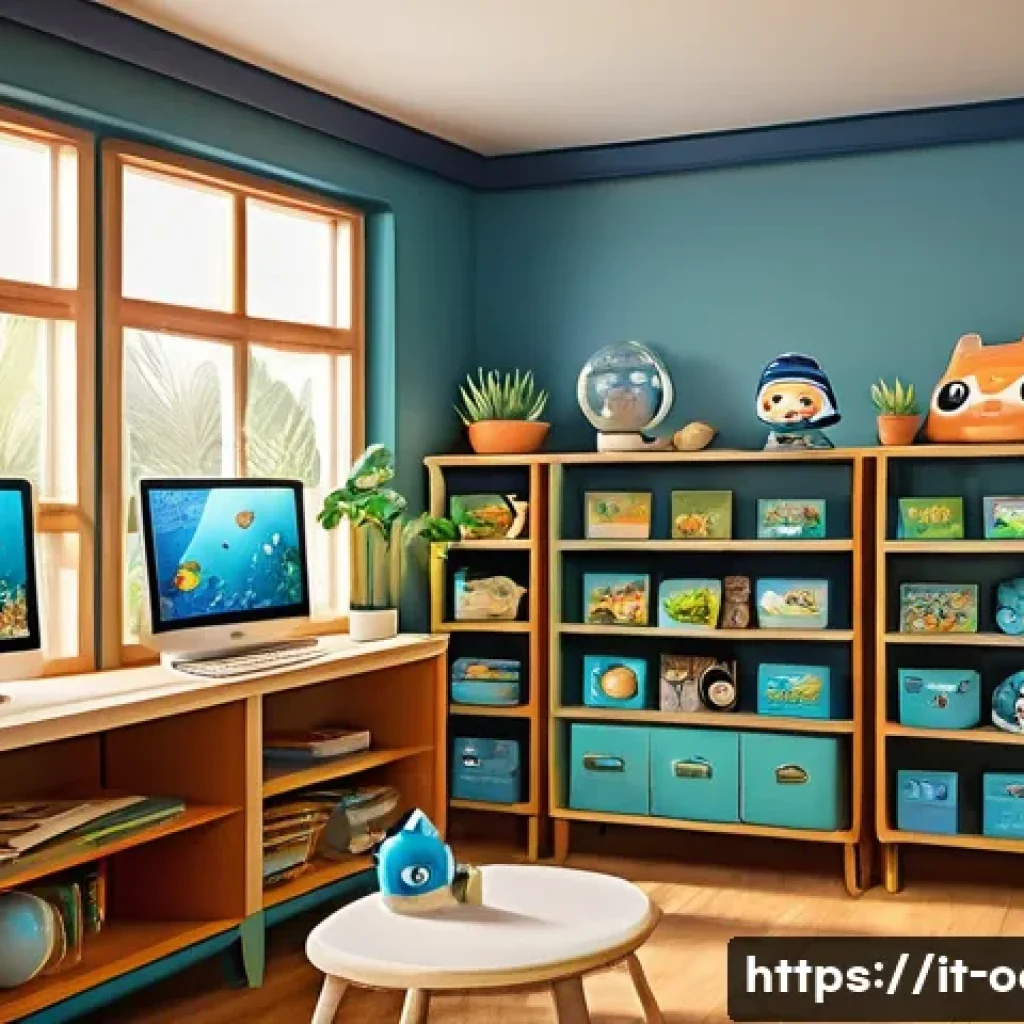 옥토넛 팬덤 커뮤니티 활동 - A vibrant digital art scene depicting a lively online community of Octonauts fans, featuring diverse...