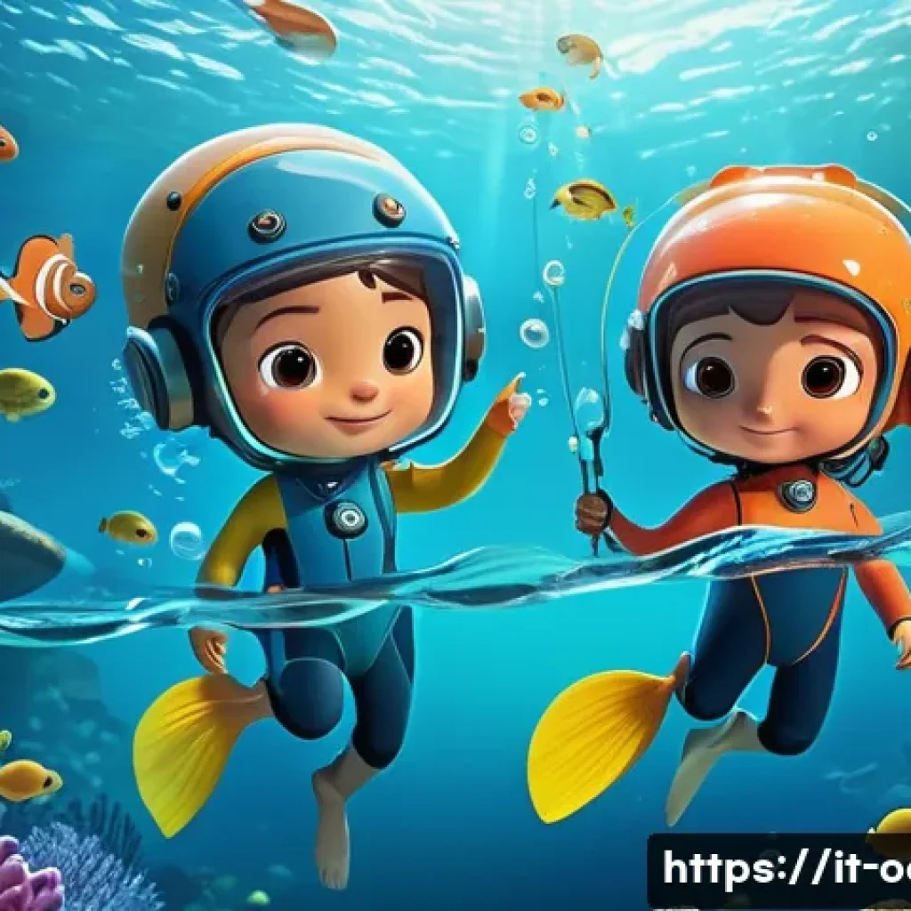 옥토넛 OST와 관련된 재미있는 사실 - A vibrant underwater scene inspired by Octonauts, featuring a team of animated explorers wearing col...