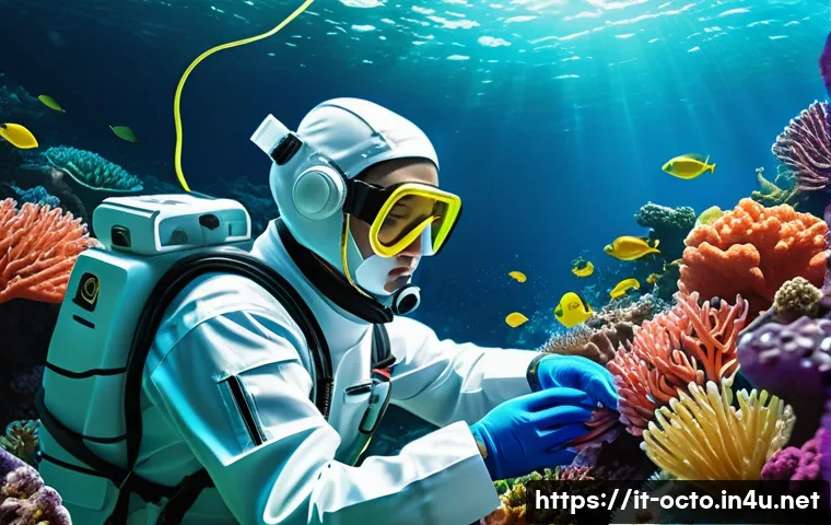 옥토넛 페이소의 인간적 모습 - A calm and compassionate underwater medic dressed in a clean white uniform, gently tending to a frig...