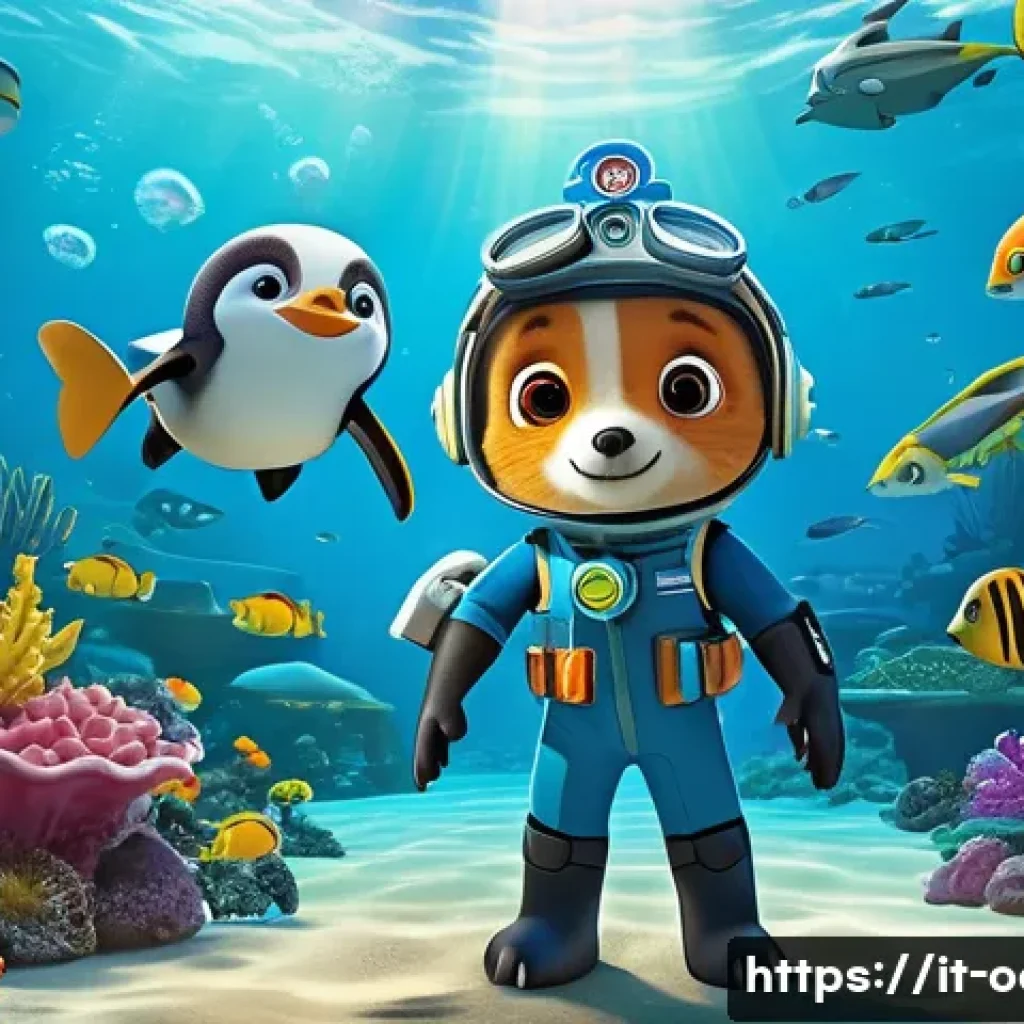 옥토넛 제작사 비하인드 스토리 - A vibrant underwater scene featuring the Octonauts team—Captain Barnacles in a clean, blue underwate...