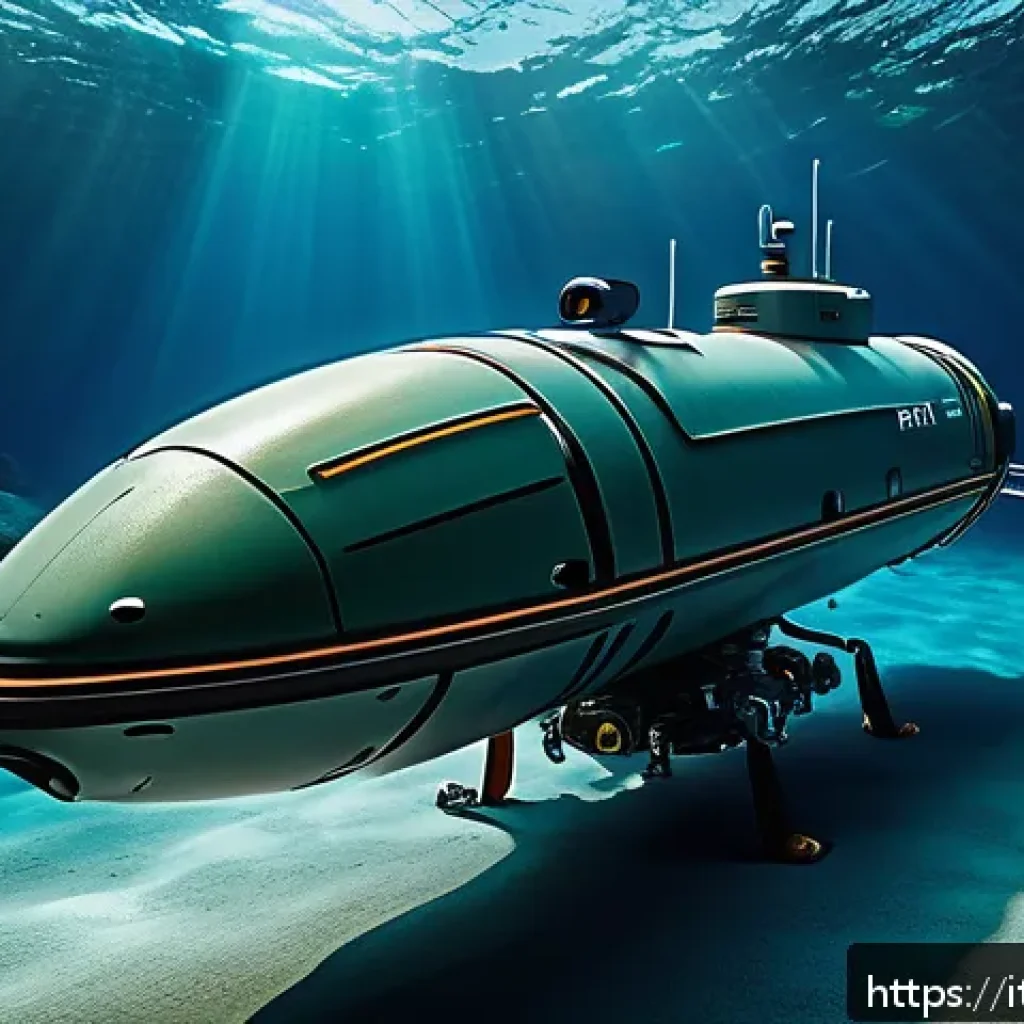 옥토넛 해양 탐험 현실 가능성 - A highly detailed underwater scene showcasing an autonomous underwater vehicle (AUV) exploring a dee...