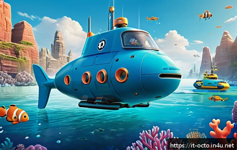 옥토넛의 영감을 준 자연 사건 - A vibrant underwater scene featuring the Octonauts’ fleet of futuristic submersible vehicles explori...