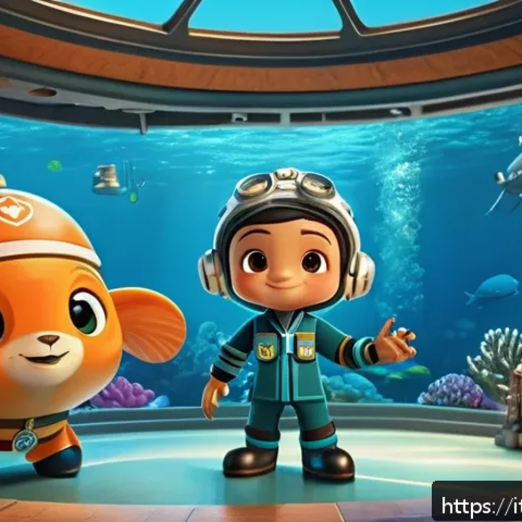 옥토넛 등장인물들의 가족관계 - A vibrant underwater scene featuring the Octonauts team gathered closely in a warm, familial atmosph...