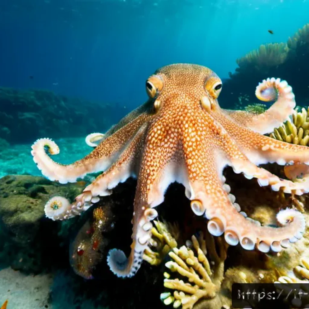 옥토넛 등장 동물의 생태 정보 - Photorealistic underwater scene in the Ligurian Sea near the Italian coast, a curious common octopus...